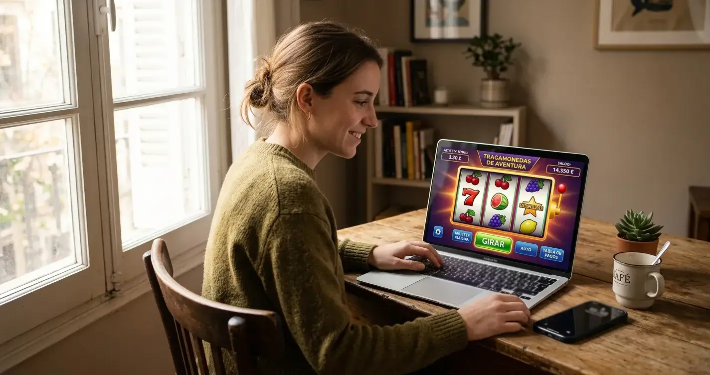 Persona jugando a las mejores tragaperras online en España desde un portátil